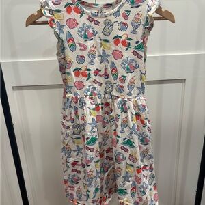 Mini Boden White Summer Dress with Multicolor Beach Prints
